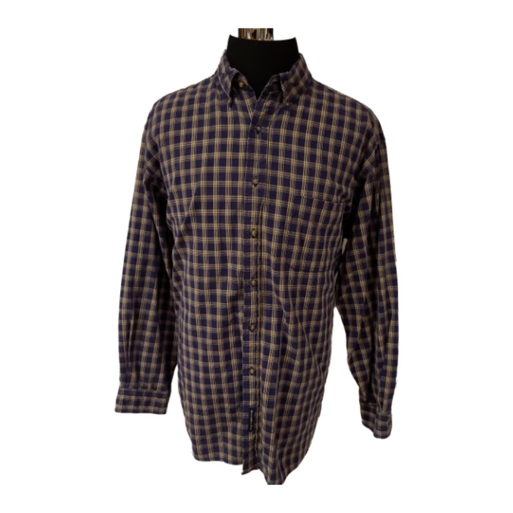 Abercrombie & Fitch Mens Large Blue Beige Stripe Long Sleeve Button Up Shirt